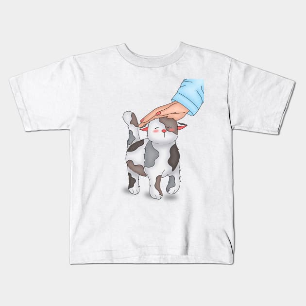 Cute Cat Loves To Be Pet Kids T-Shirt by Athikan